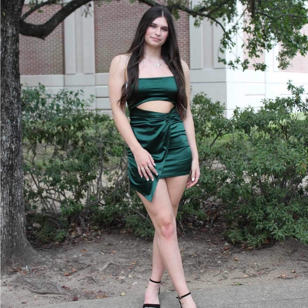 Windsor Emerald Satin Cutout Mini Dress